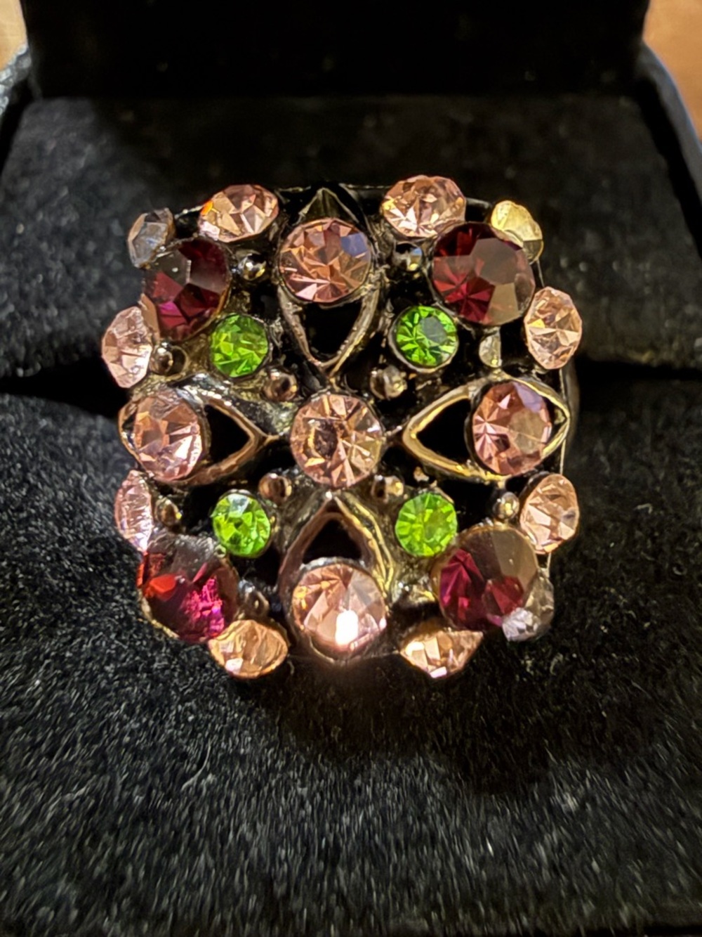 Pink and Green Multi-Stone Floral  Ring